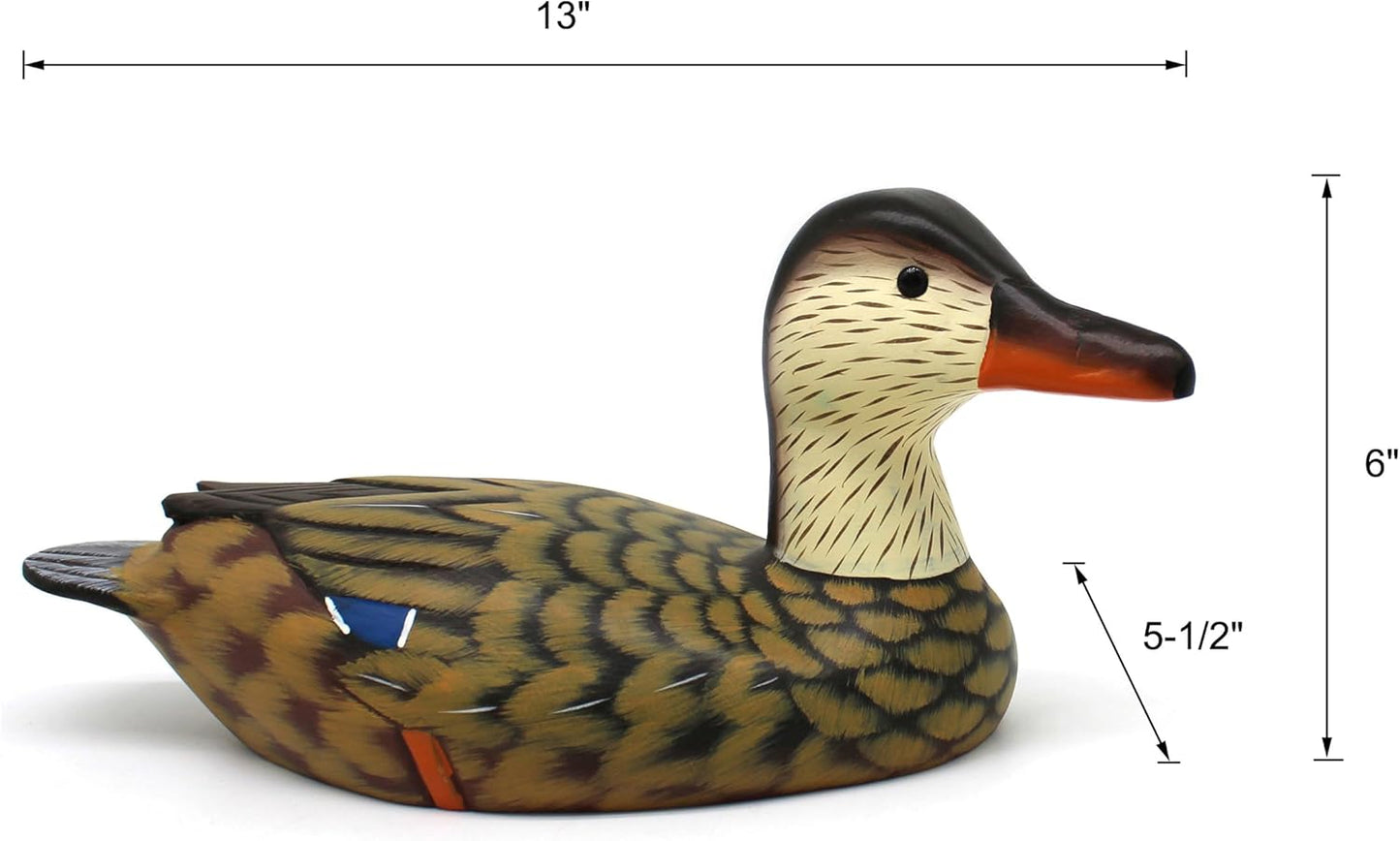 CVHOMEDECO. Primitives Hand Engraving and Painted Wood Duck Decor Farmhouse Figurine Mallard Decorative Accent, 13 Inch, Brown