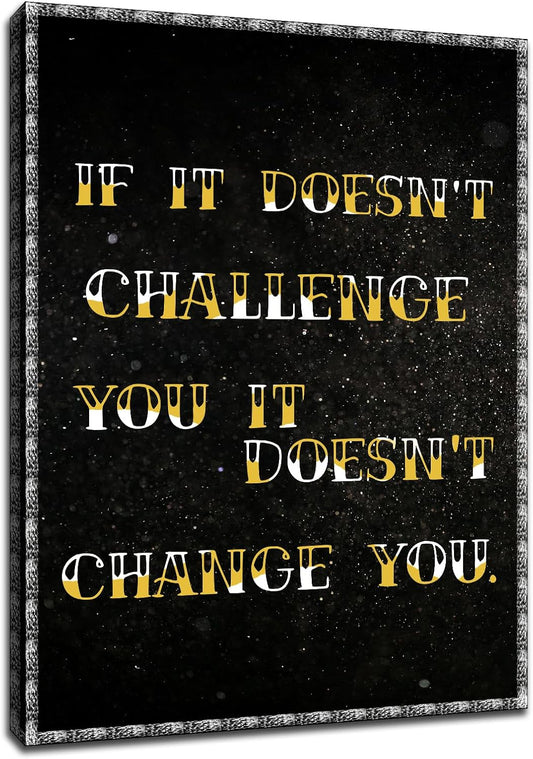 Inspirational Canvas Painting Wall Art Challenge Positive Quote Wall Art Black Background Starry Sky Poster Motivational Framed Artwork Prints Picture for Home Office Wall Decor [18''Wx 24''H]