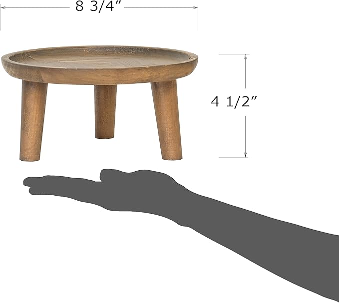 Red Co. 8.75” Dia Round Decorative Wooden Pedestal Plant Stand with Legs, Natural Brown