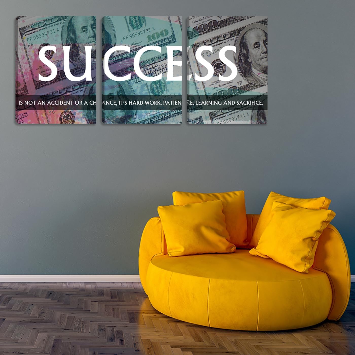 Inspirational Success Wall Art Framed Canvas Wall Art Quote Office Positive Office Decor Motivational Poster 3 Pieces Living Room Bedroom Painting Wall Decor Print Picture Poster Framed (36”Wx16”H)