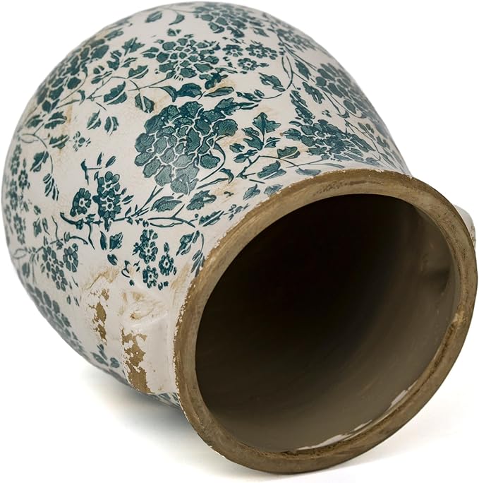 Teal Ceramic Pot for Planter, Vintage Flower Pot with Drainage Holes, 6.3 inch Ice Crack Glazed Indoor Planters Pot with Handle (Cyan)