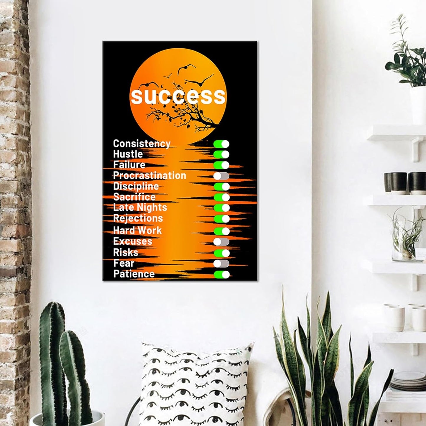 Inspirational Wooden Framed Poster Wall Art Motivational Quotes Artwork Print on Canvas Picture Painting Wall Decor for Modern Home Living Room Workplace School Gym Stretched and Framed [24''Wx36''H]