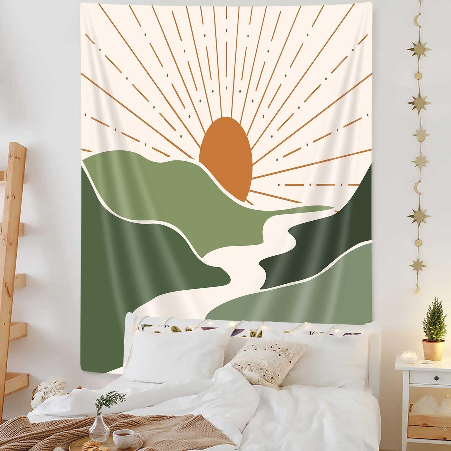 DYNH Boho Mountain Sun Vertical Tapestry, Sunset Sunrise Abstract Nature Landscape Tapestries, Aesthetic Minimalist Wall Hanging for Bedroom College Dorm Asthetic Home Decor,60X70IN