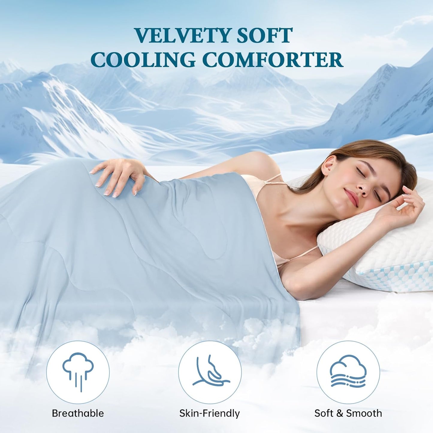 COHOME Cooling Comforter Queen/Full, Cooling Blanket for Hot Sleeper and Night Sweats, Cold Touch Fabric Absorbs Body Heat, Double-Sided Cool Design Soft Fluffy (Blue, (90"x90"))