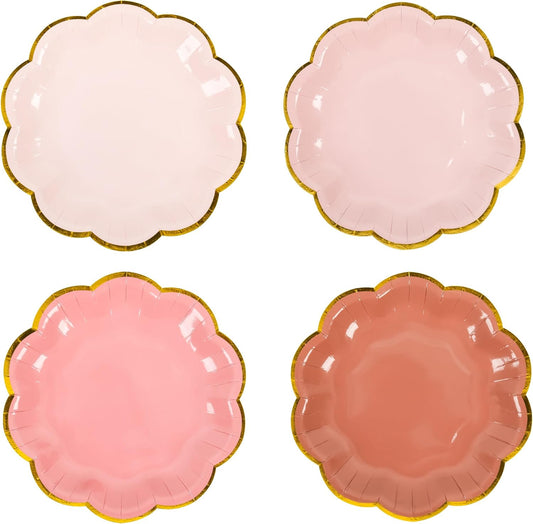Dusty Pink Gradient Color Dessert Paper Plates 7 inch Gold Foil Scalloped Edge Disposable Cake Plates for Tea Party Birthday Bridal Baby Shower Wedding Party Supplies (24, Dusty Pink)