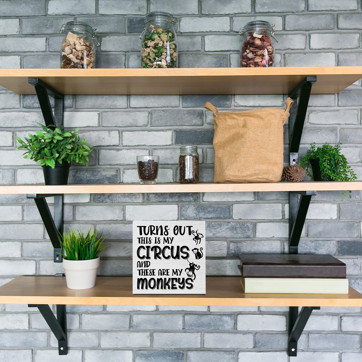 Funny Gifts for Coworker Promotion Monkey Decor Rustic Wooden Box Sign, Desk Decor Office Desk Accessories for Table Home Bedroom Farmhouse Bathroom Cubicle Decorations Wood Block Plaque Box Sign