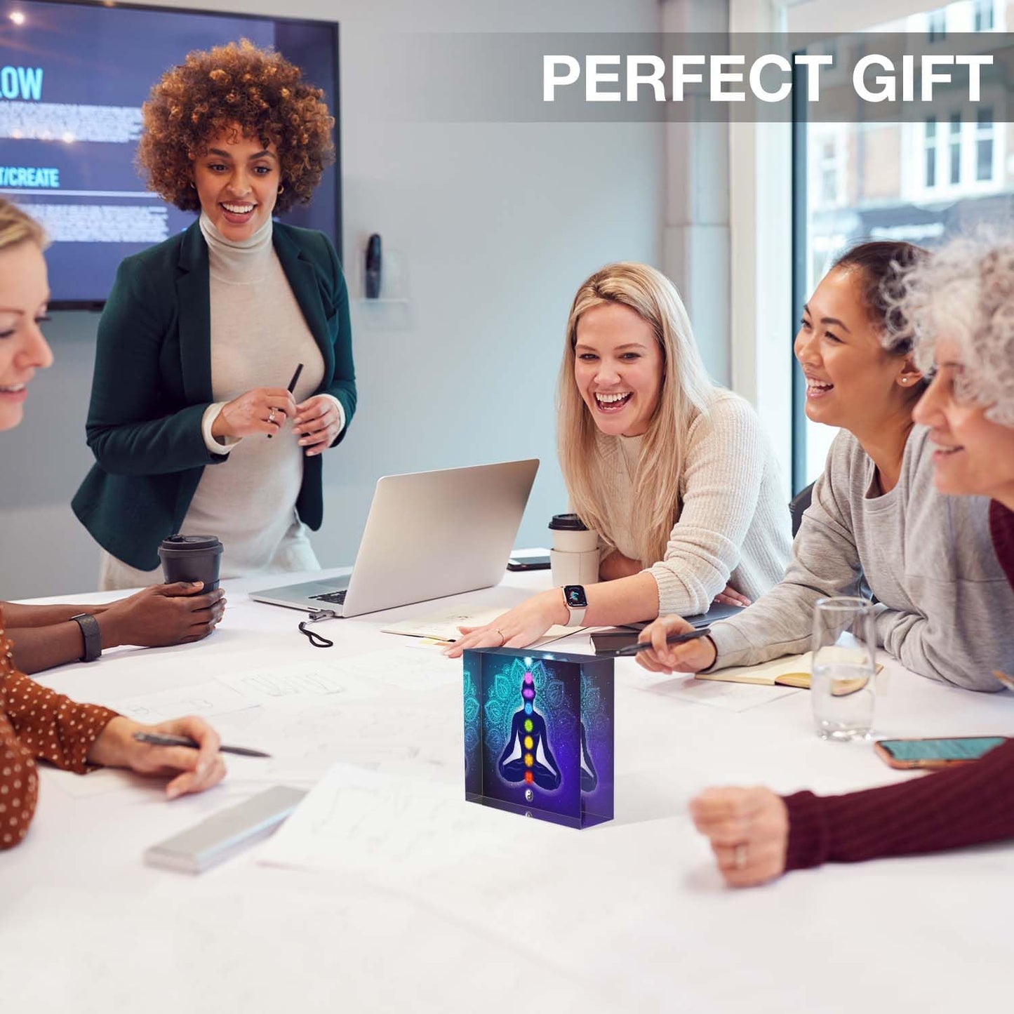 Desk Ornaments for Office Lotus, Meditation,Colorful Chakras Acrylic Counselor Presents for Women - Valentines Day Presents for Office Staff - Thank You Presents for Women Teacher