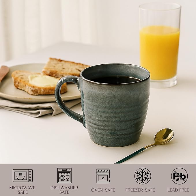 14 oz Coffee Mugs Set of 4, Ceramic Coffee Mugs with Handle – Reactive Glaze Stoneware Coffee Mug Set for Tea, Latte, Cappuccino, Cocoa, Hot Chocolate – Microwave & Dishwasher Safe - Blue