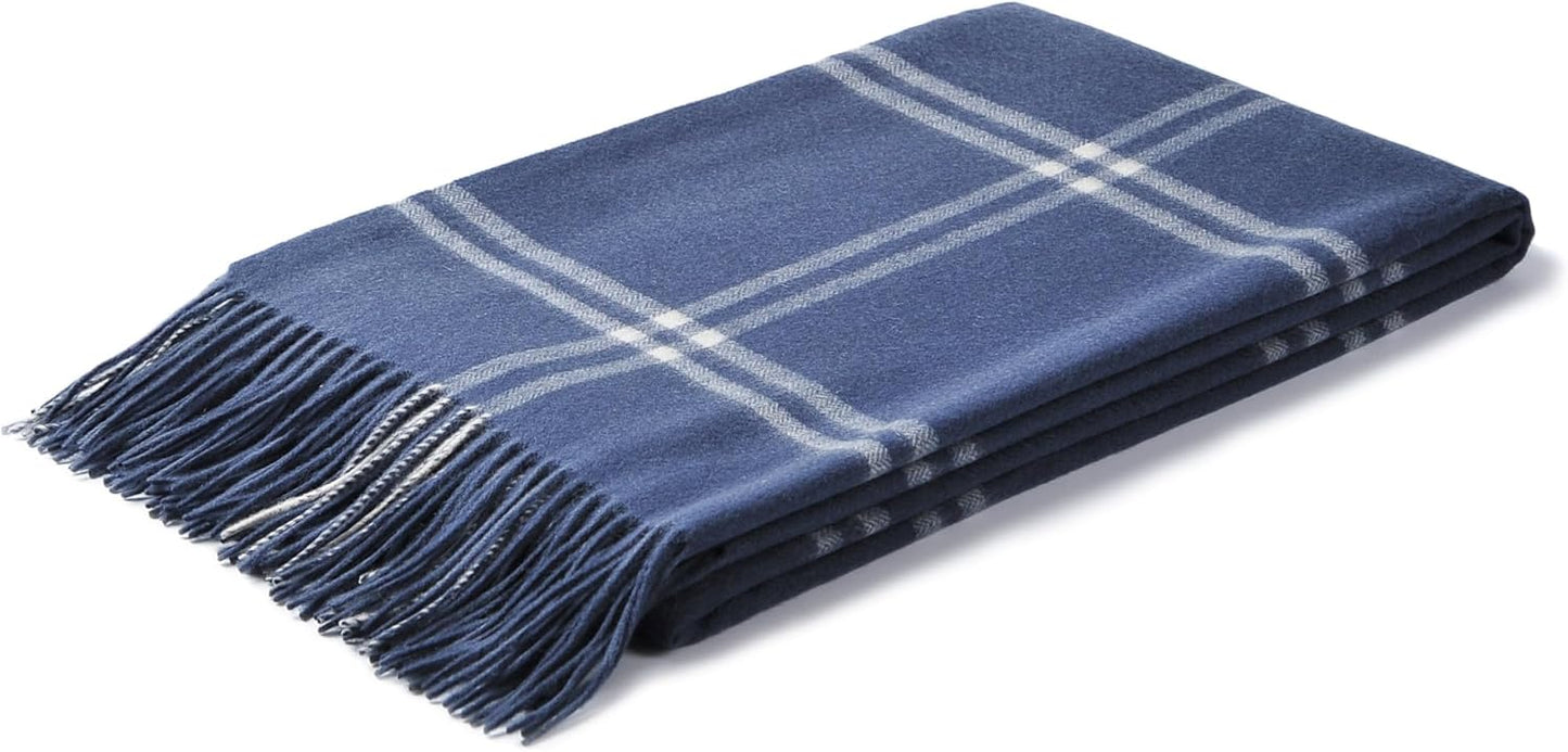 CUDDLE DREAMS Premium Cashmere Throw Blanket with Fringe, Luxuriously Soft (Plaid Blue)