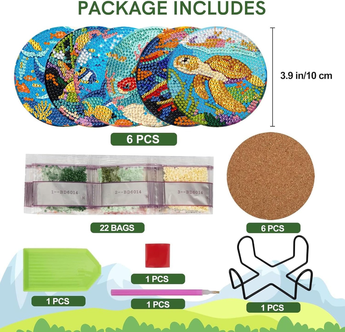 EWJRNSF 6 PCS Small Diamond Art Coasters Kits, Diamond Painting Coasters, Fall Diamond Art Kits for Adults Beginners, Arts and Crafts Item Sets with Holder for Drinks. Ocean