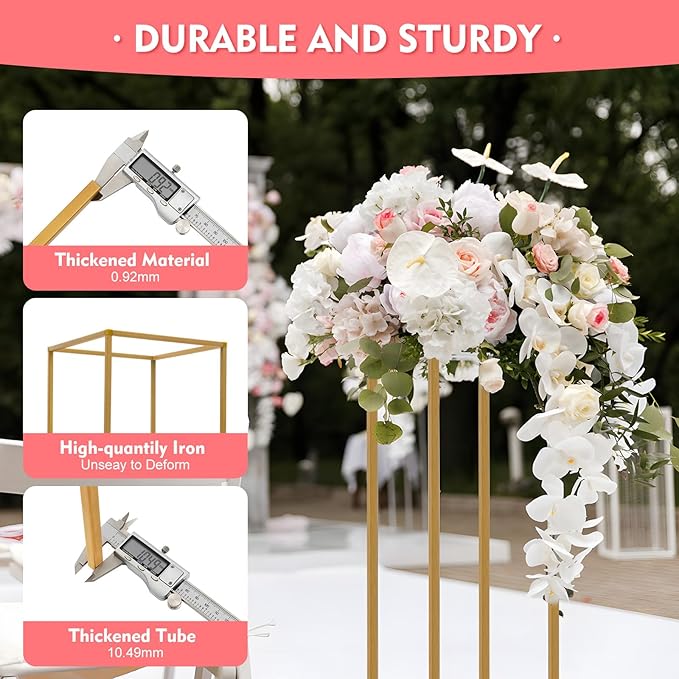 10pcs Gold Flower Stand,31.4'' Metal Column Flower Stand,Gold Centerpieces for Table Wedding Party,Tall Geometric Floral Vase Stands, Flower Rack