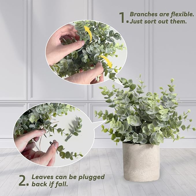 4Pack Small Fake Plants for Bathroom Decor, Artificial Plants Indoor, Faux Plants Indoor Eucalyptus Rosemary for Home Kitchen Farmhouse Office Room Decor