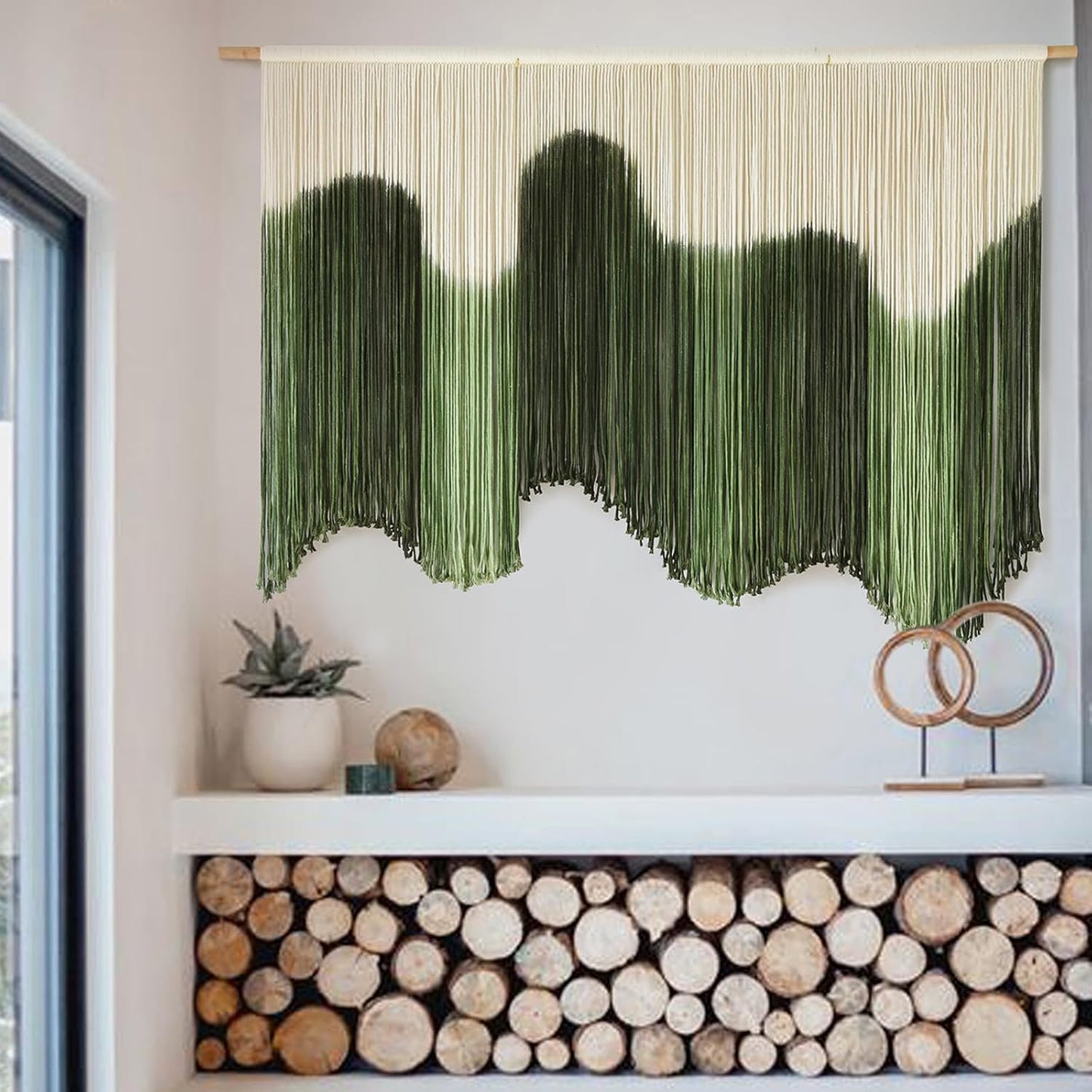 IOWER Large Macrame Wall Hanging Boho Wall Art Green Fiber Dip-Dyed Handmade Macrame Cord for Headboard Bedroom Living Room Fireplace 57" W x 39" L
