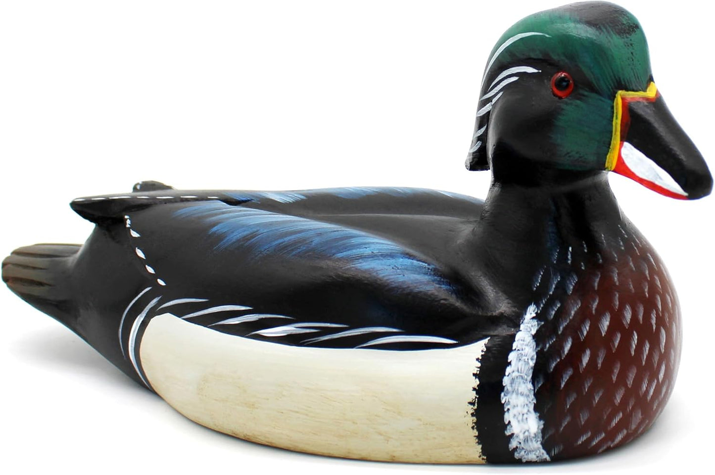CVHOMEDECO. Primitives Hand Engraving and Painted Wood Wild Duck Farmhouse Figurine Mallard Decorative Accent, 12 Inch