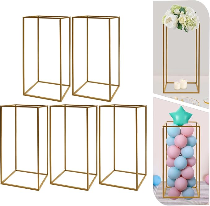 5 Pcs Metal Flower Stand for Wedding Centerpieces Stand Column Vases Wedding Flower Stand Rectangular Geometric Gold Centerpieces Stands for Wedding Decorations Home Party Event (5Pcs 23.62inch)
