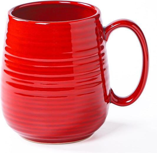 Large Coffee Mugs, Extra Large Ceramic Coffee Mug, 23 oz Handmade Pottery Mug, Big Tea Cups with Handle for Office and Home, Dishwasher and Microwave Safe (Red)