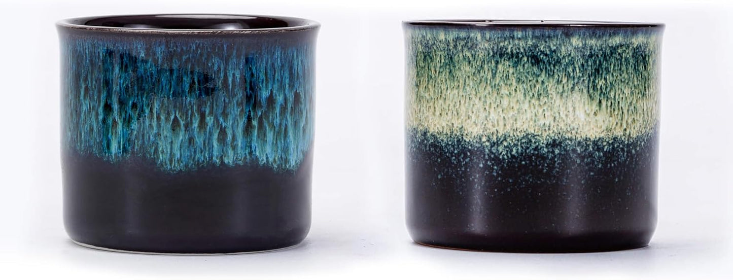 Espresso Cups Set of 2, Ceramic Espresso Cups, Expresso Shots Cups, 2.5oz Tea Cups, Demitasse Cups (2, magic outside/magic blue outside)