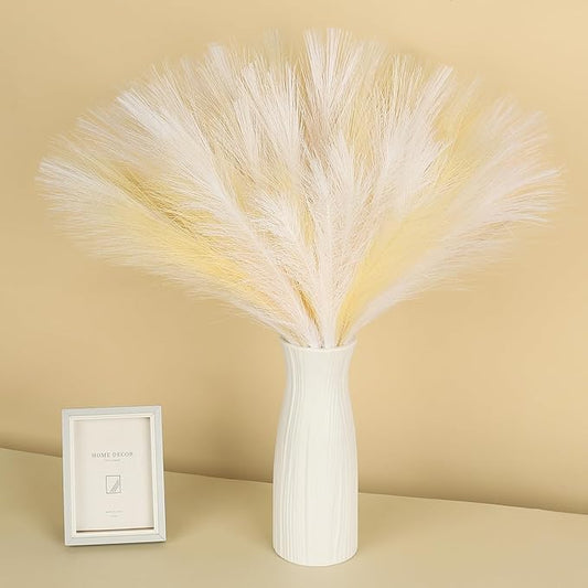 60 Pcs Pampas Grass Decor 21.7" Fluffy Faux Short White Yellow Pampas Grass Artificial Small Pompas Grass Flower Vase Filler for Home Wedding Decoration