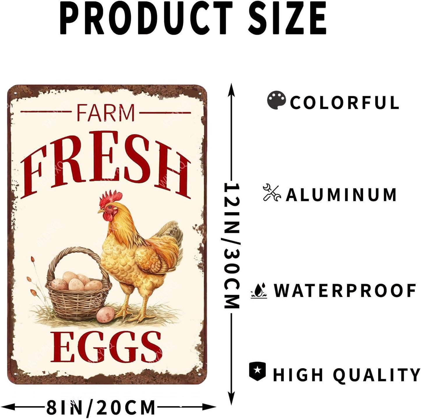 Metal Signs Farm Fresh Eggs Chicken Vintage Tin Sign for Farmhouse Chicken Coop Farm Kitchen Wall Decor 12x8 Inch