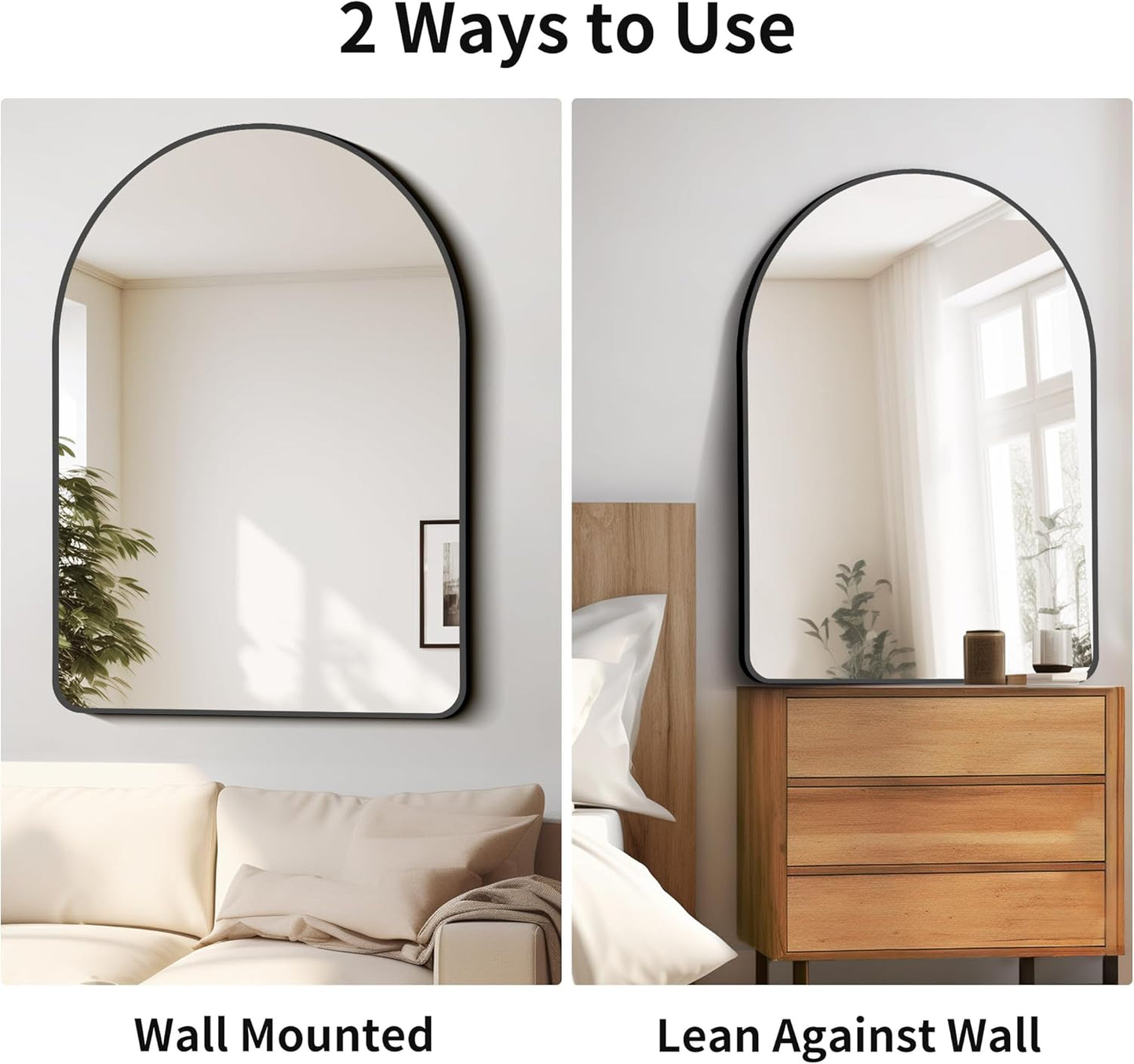 FORBATH Arched Mirror 30x40 Inch, Black Arched Bathroom Mirror Wall Mounted Modern Black Aluminum Frame Decor Large Dresser, for Bedroom Living Room Entryway, Hanging or Leaning Against Wall