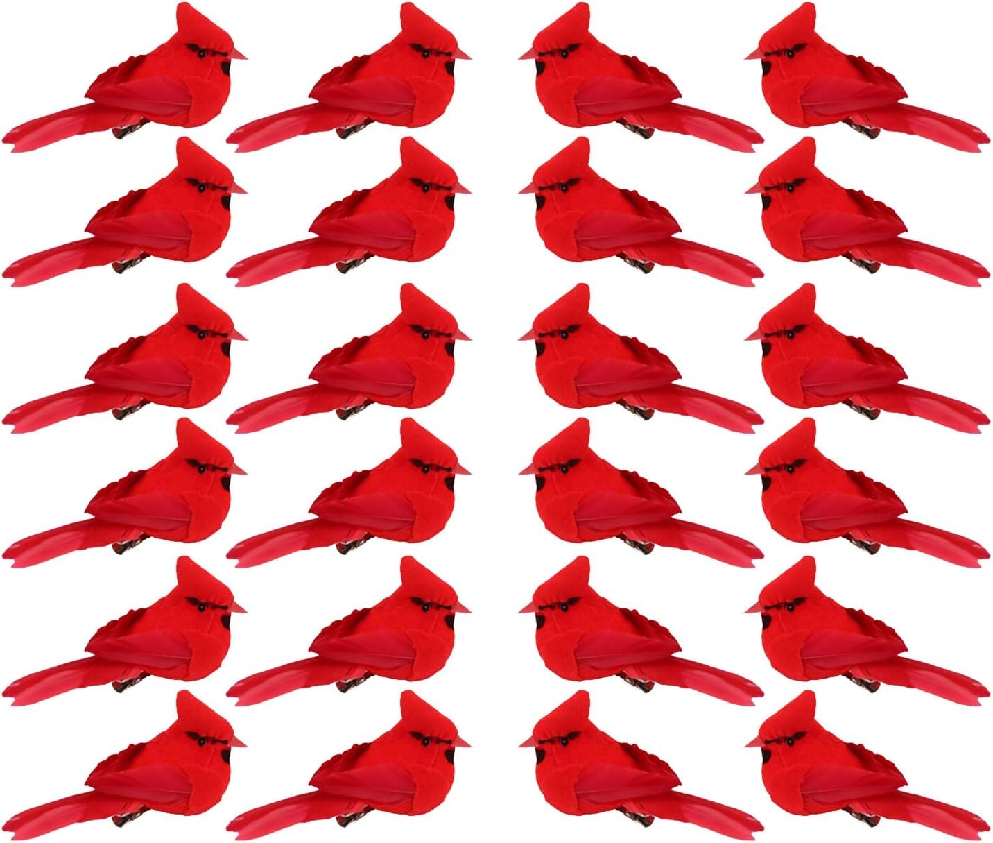 KLEWEE 24 Pcs Cardinals, Artificial Red Cardinal Birds, Clip On Christmas Red Cardinal Ornaments for Christmas Tree Decorations, Wreath, Centerpiece and Crafts - 3.5"-3.9" Long