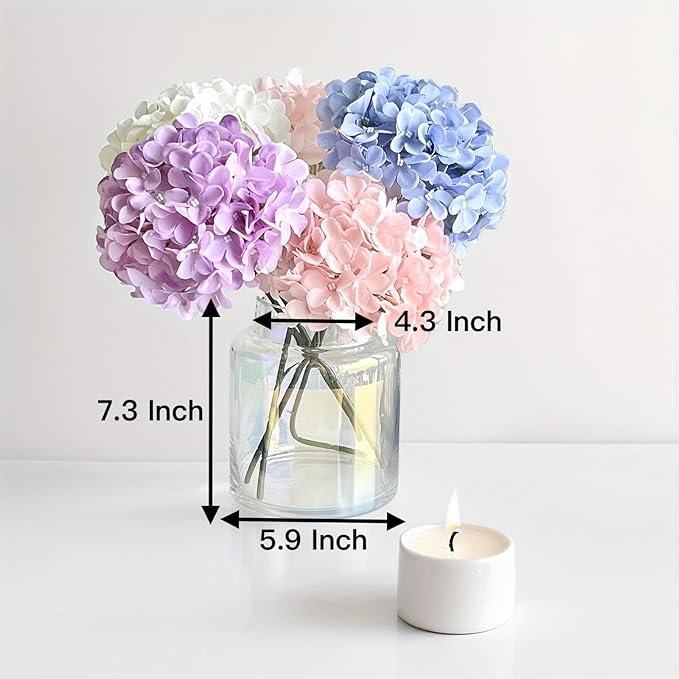 BLOFLO Iridescent Glass Vase, 7 Inch Large Glass Vase for Flowers, Modern Thick Glass Flower Vases for Centerpieces, Decorative Glass Cylinder Hydroponic Vase for Wedding, Home, Office