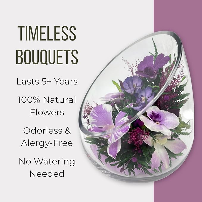 Fiora Flower Elegant Orchid Arrangement in Glass Vase | Preserved Real Orchids Lasting 5 Years | Ideal for Home Decor or Romantic Gift