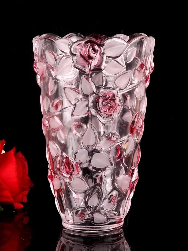 Glass Flowers Vase 9.3 inch Tall, Unique Crystal Vases for Tables Centerpieces, Vintage Rose Large Vases Christmas Thanksgiving Gifts