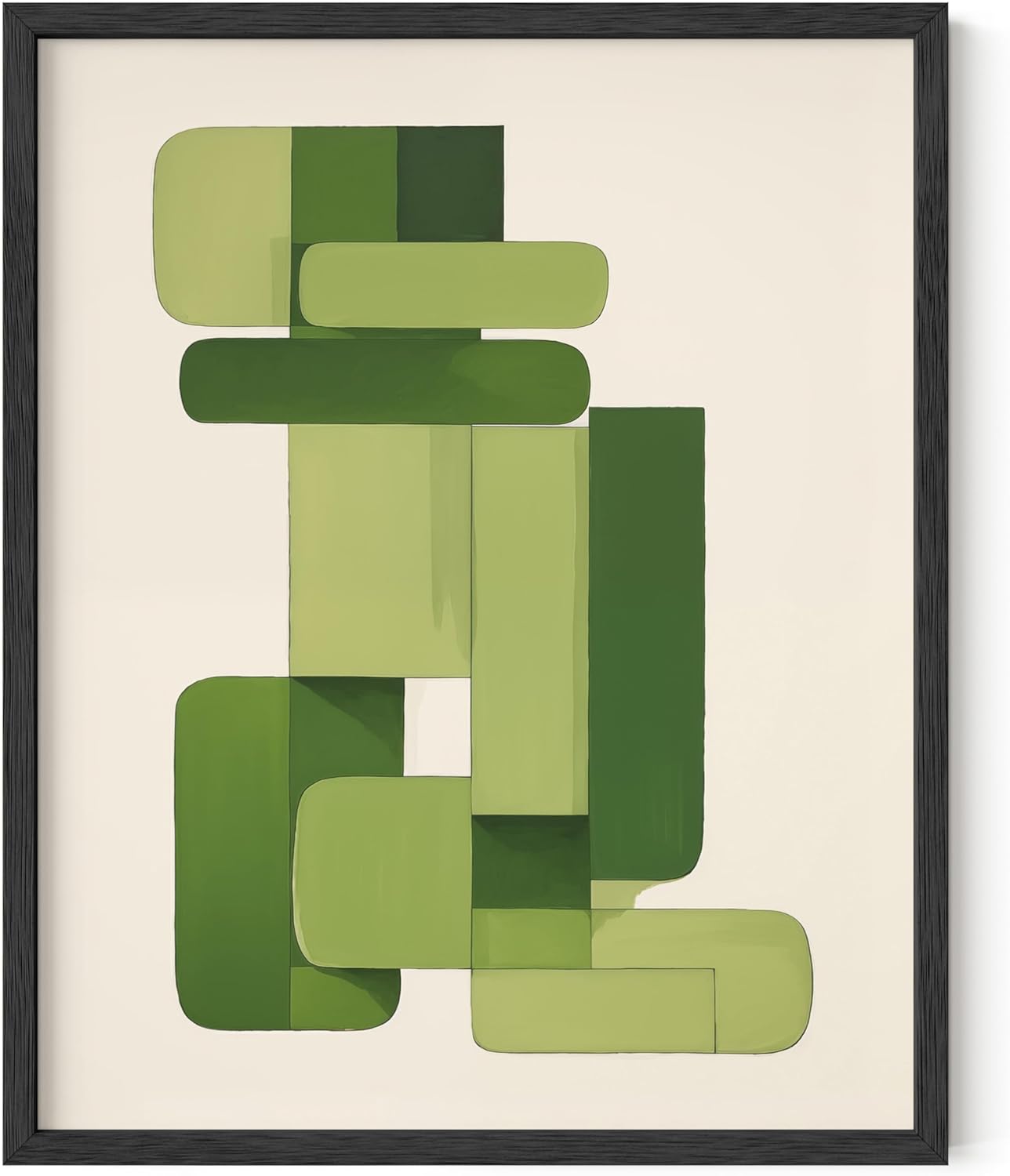 HAUS AND HUES Modern Abstract Wall Art - Blue and Green Living Room Art, Modern Artwork for Walls, Minimalist Picture for Living Room(Green Geometric, Black Frame, 16x20)