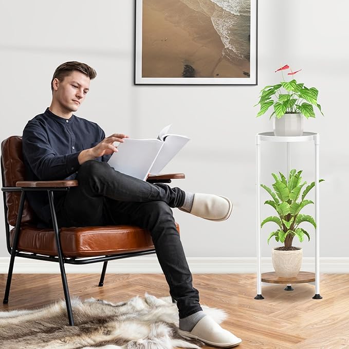 KMOTASUO 2 Tier Plant Stands Indoor, 30 Inch Tall Metal Corner Plant Stand, Modern Flower Shelf Pot Holder Planter Display Rack for Living Room Balcony Patio Garden(White)