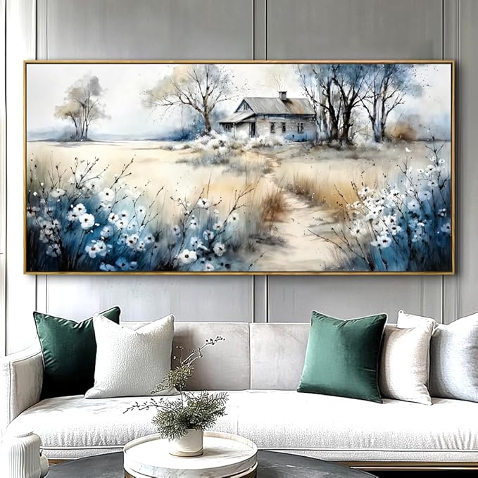 Watercolor Landscape Art Wall Art - Framed Modern Canvas Painting for Living Room, Bedroom Home Office Decor, 60x30 Inch Ready to Hang