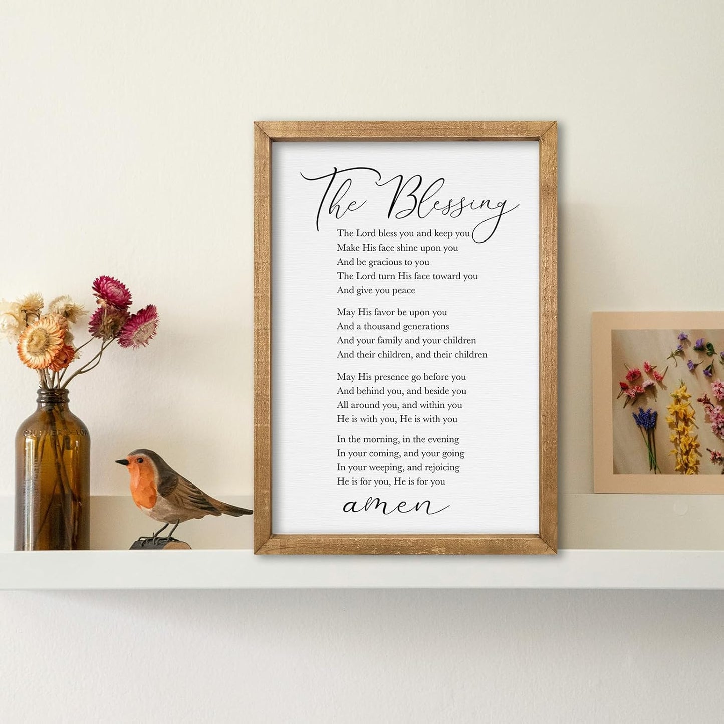 comurdyo The Blessing Bible Verse Wall Art Christian Decor for Home 16"×11" May The Lord Bless You And Keep You Scripture Sign Religious Bible Quotes Wall Decoration Wood Framed Hanging (Wood)