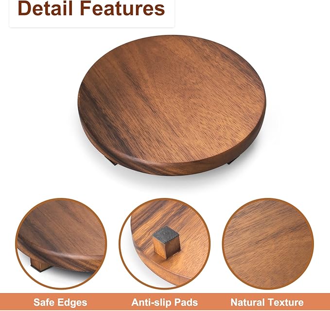 Walnut Wood Pedestal Stand, 9.06" Round Wood Riser for Kitchen Counter, Farmhouse Soap Tray Wooden Display Riser for Decor, Plant, Bottle, Cake Stand