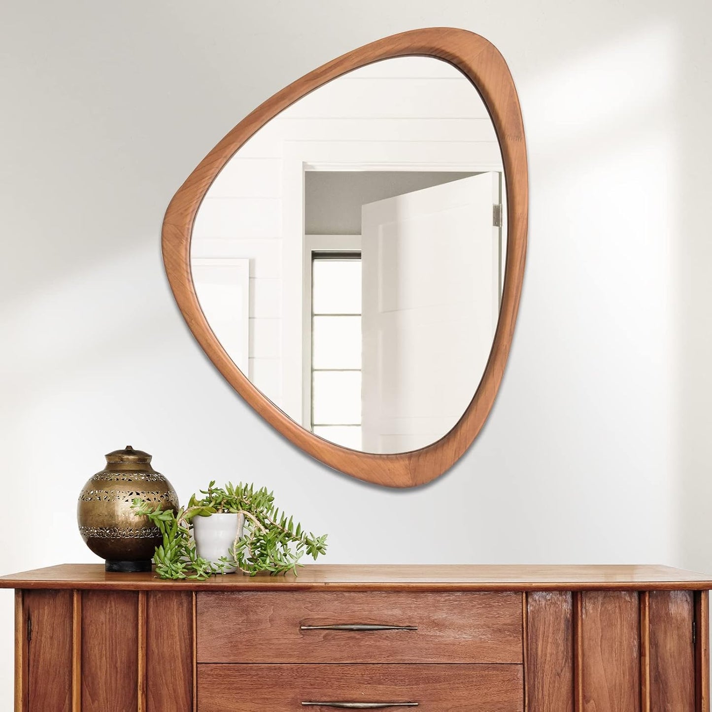 HOMECOOKIN Irregular Mirror Wall Decor, Wood Wall Mirrors Decorative for Living Room, Bedroom, Bathroom, Entryway, Wall Mounted Aesthetic Mirrors, 20" H x 25.5" W