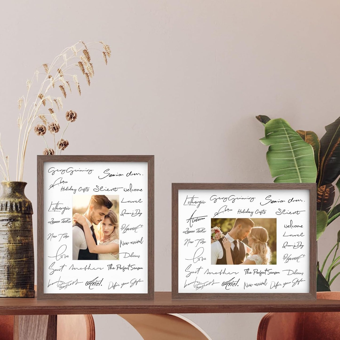 Egofine 11x14 Picture Frames Set of 4, Made of Solid Wood Covered by Plexiglass 5x7 and 8x10 with Mat or 11x14 without Mat, for Table Top Display and Wall Mounting Photo Frame Brown