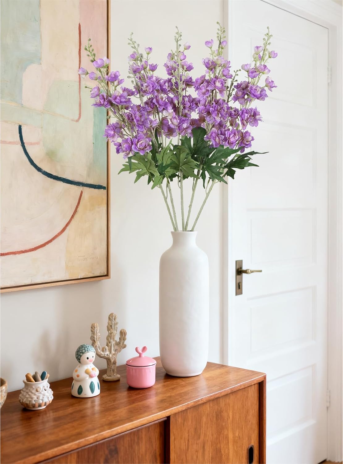 IPOPU 33" Fake Delphinium Flowers 5 pcs Long Stem Delphinium Flowers Larkspur Artifical Flowers Purple Realistic Silk Flowers for Tall Vase Home Wedding Party Decor (Purple)