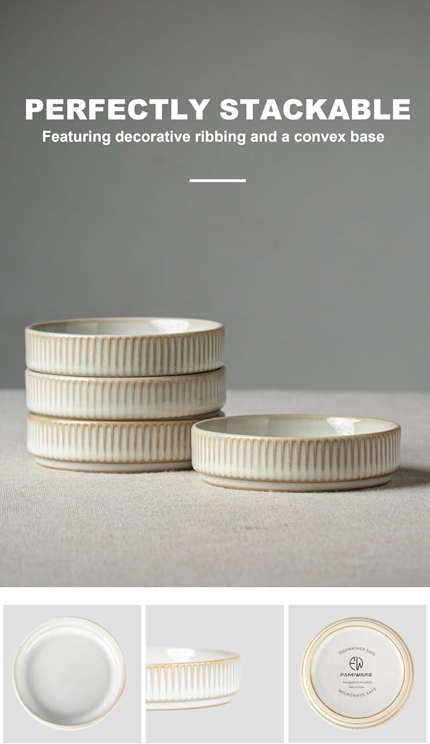 famiware Star Soy Sauce Dish Ceramic Dipping Bowls Set of 6, 4 oz Individual Dip Sauce Cups/Bowls/Dishes/Plates, Small Serving Bowl for Side Dishes, Dessert, Ice Cream, Condiments - Cappuccino White