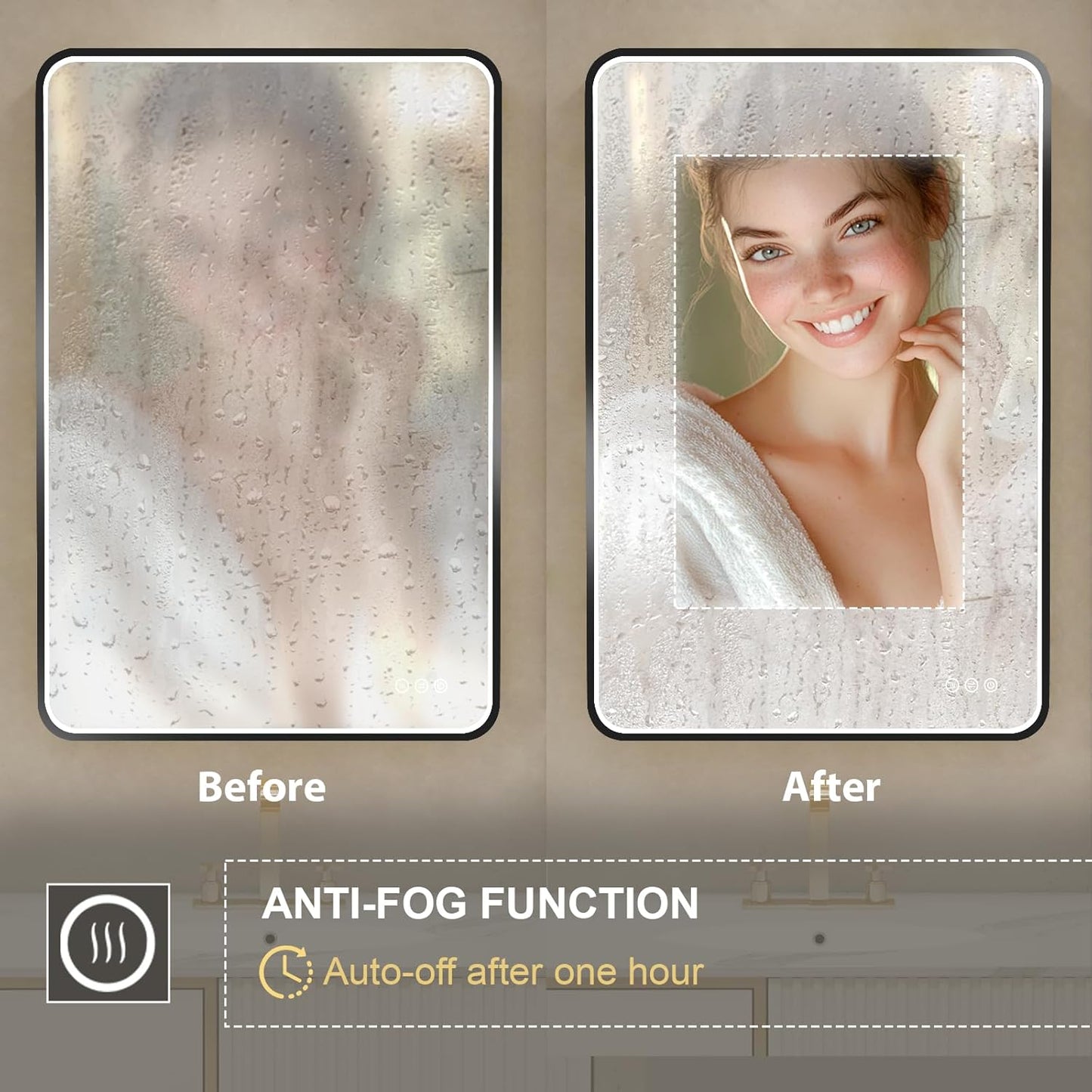 LED Mirror for Bathroom 48X28 Inch Black Framed with Anti-Fog, Stepless Dimmable, Front Lit, LED Bathroom Vanity Mirror for Wall, Memory Function, Shatter-Proof