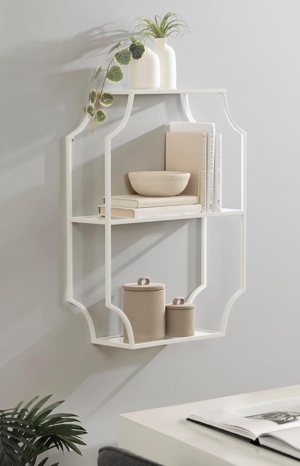 Kate and Laurel Ciel Glam Geometric Wall Shelf; 18 x 24; White; Decorative Shelves for Use as Over-The Toilet Storage or Bedroom Display Shelving