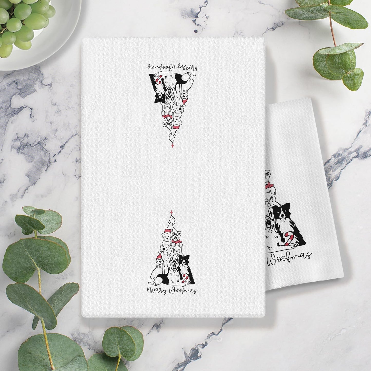 Funny Christmas Dog Kitchen Towels - 16x24 Inches, Gifts for Dog Lovers, Christmas Decor