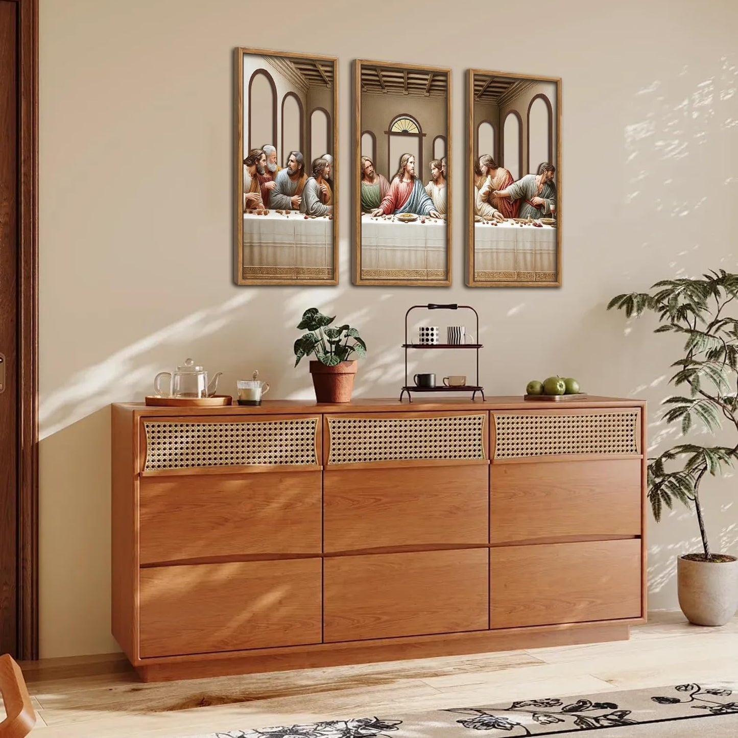 KAIRNE 3Pcs Jesus Last Supper Wall Art,Christian Wooden Wall Decor,Religious Faith Wood Hanging Decor,Bible Verse Artwork,Scripture Jesus Art for Living Room Dining Room Bedroom Decoration,Framed