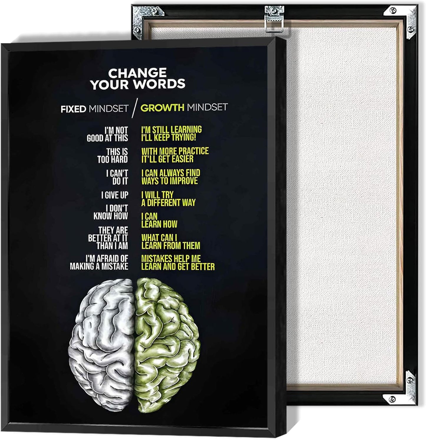 Growth Mindset Poster Positive Affirmation Wall Art Inspirational Mental Health Prints Painting For Living Room School Office Wall Decor 16x24in Framed