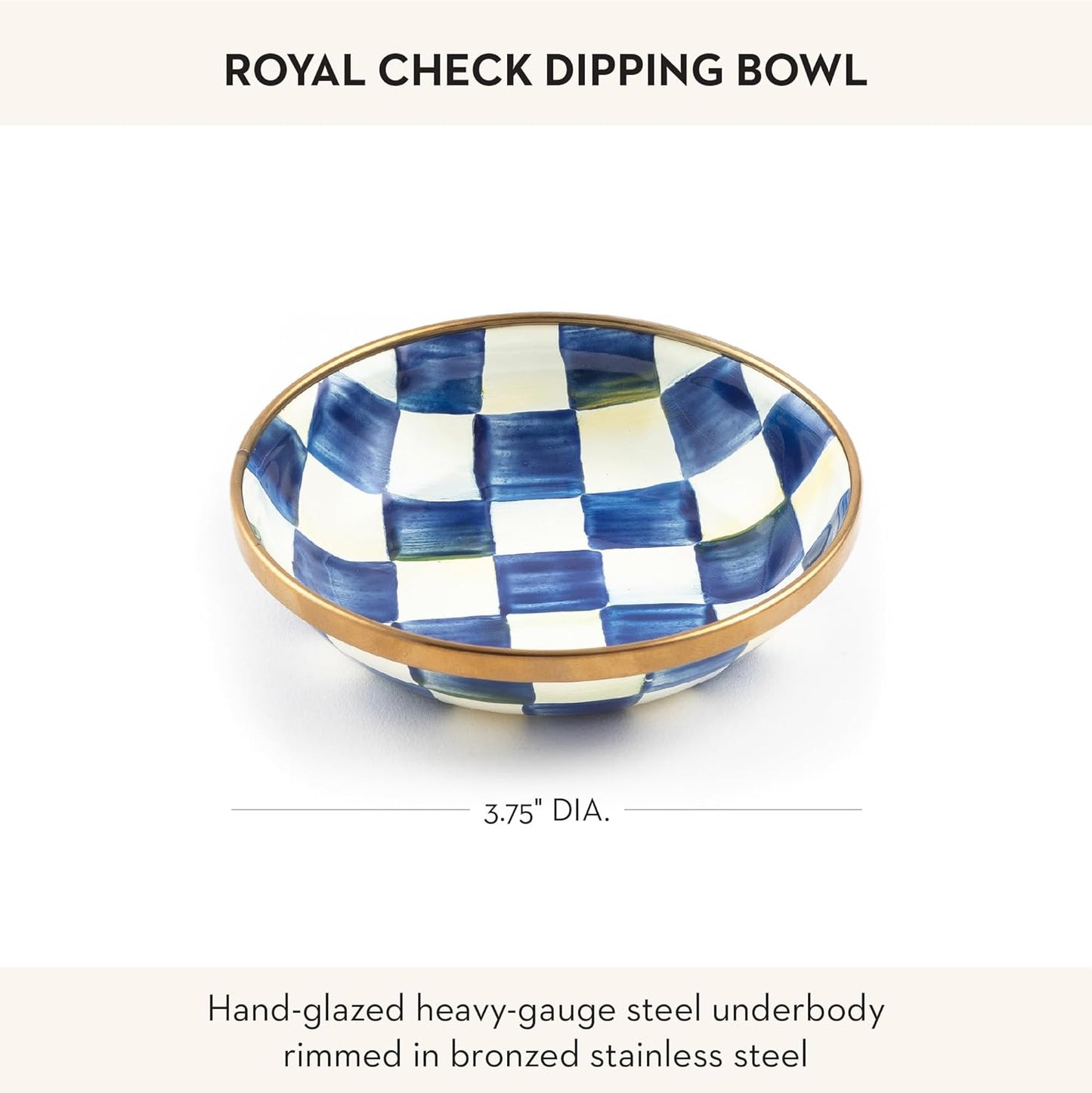 MACKENZIE-CHILDS Enamel Dipping Bowl, Small Serving Bowl for Entertaining, Blue-and-White Royal Check