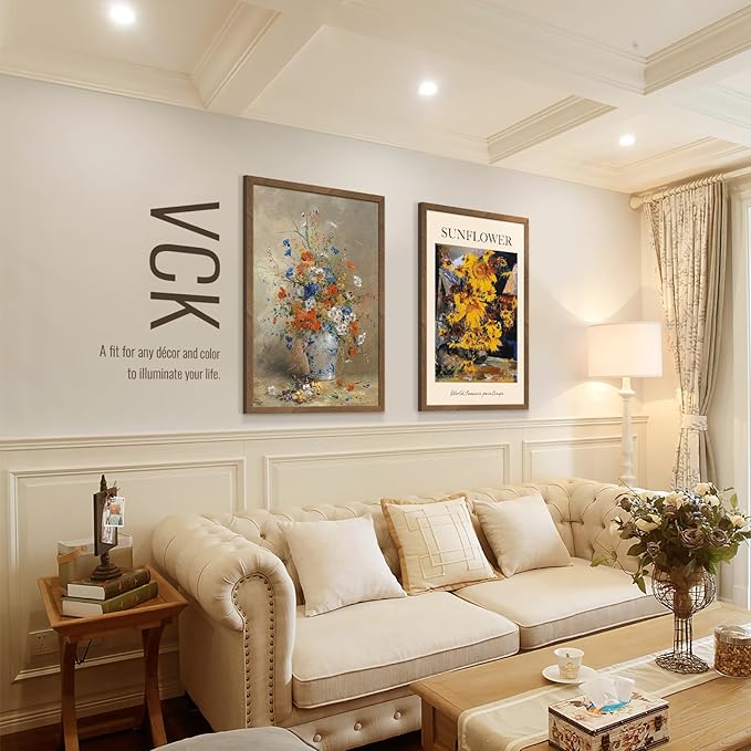 VCK 24x36 Poster Frame Brown Walnut - 3 Pack, Exclusive Natural Wood Grain Solid Wood Picture Frame, Wall Hanging