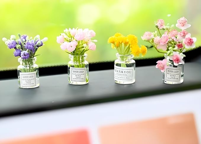 2Pcs Miniature Flower Vases with Peach Blossoms – Handmade Dollhouse Vases for Micro Landscape, Resin Floral Decorations for Fairy Garden Scenes, Home Shelf Styling, DIY Project and Table Centerpiece