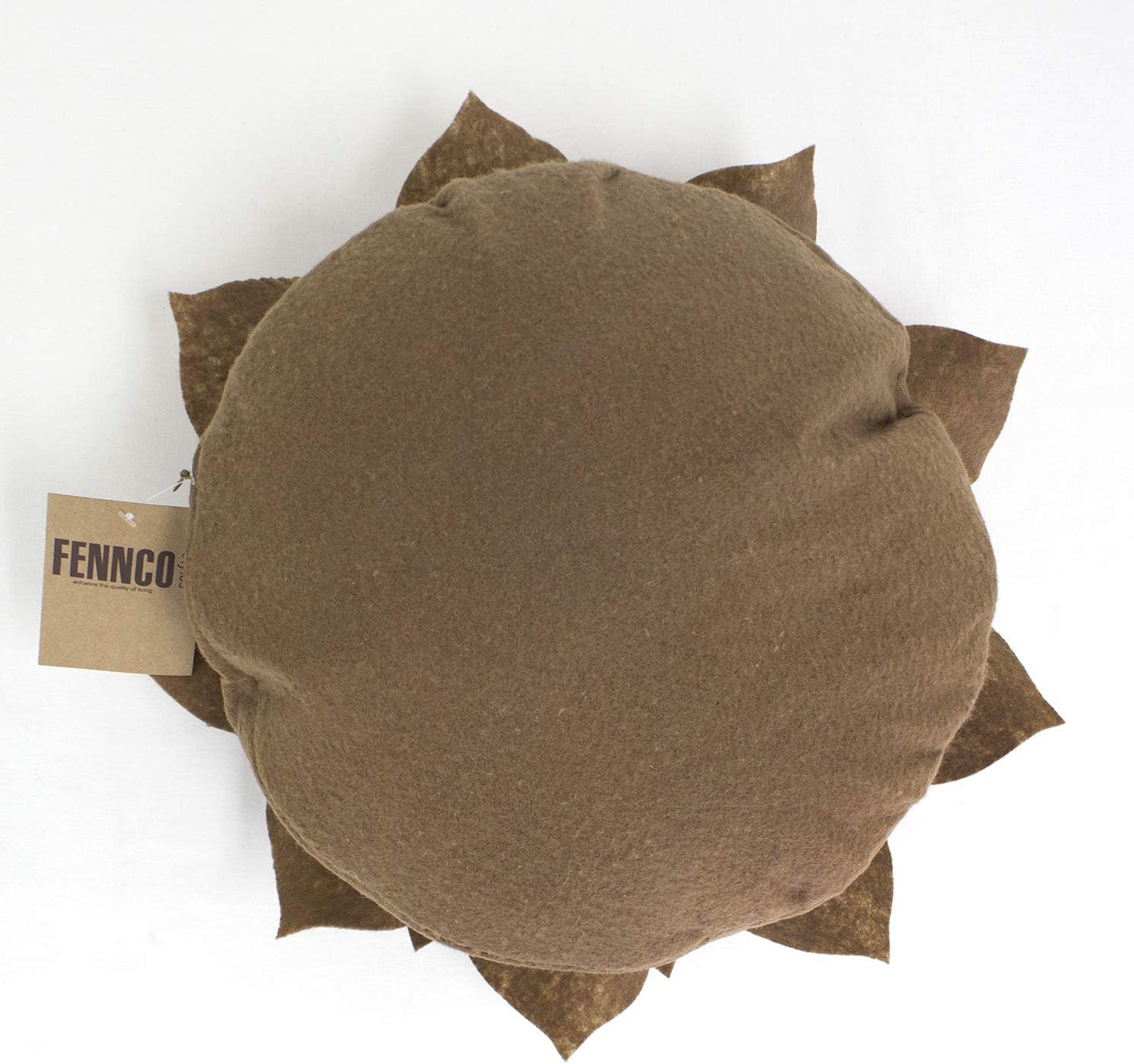 Fennco Styles Handmade 3D Heart-Shaped Petals Flower Decorative Throw Pillow Cover Only - 13" Round Mocha Floral Pillow Case for Couch, Home Décor and Holiday, Housewarming Gift