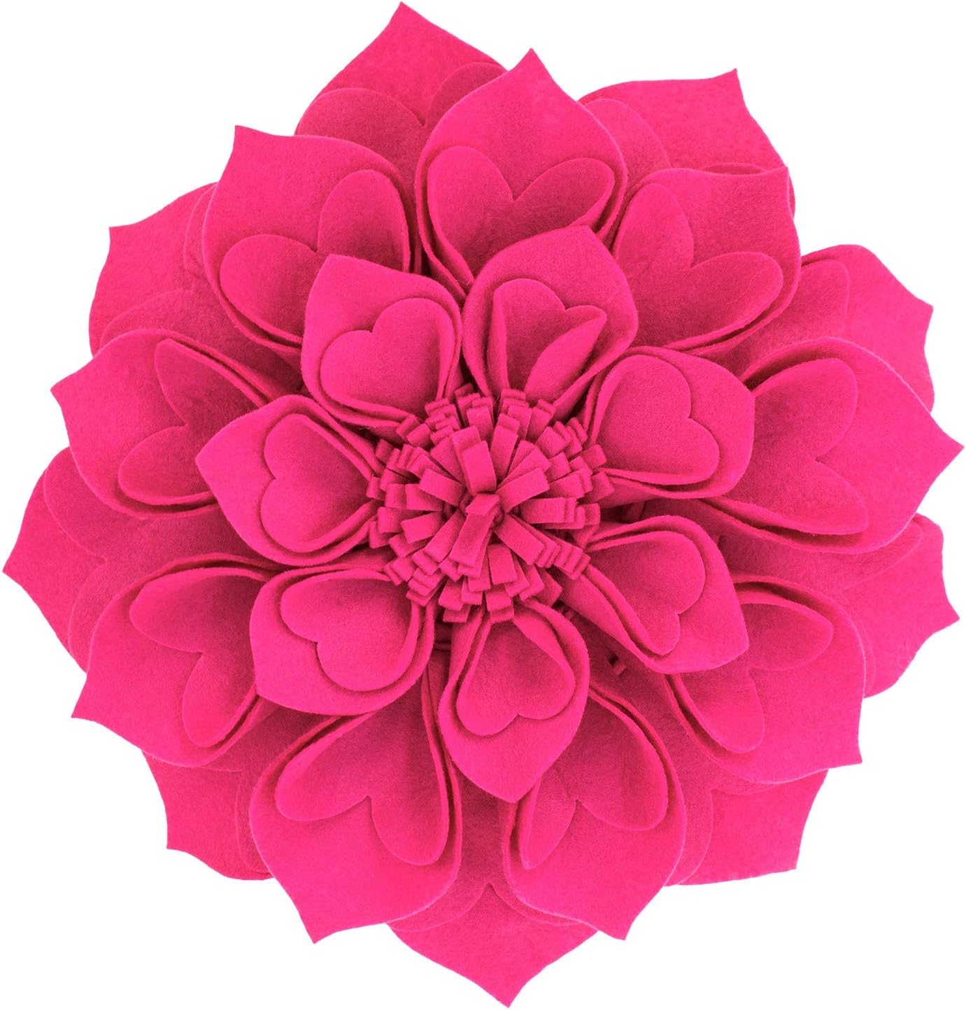 Fennco Styles Handmade 3D Heart-Shaped Petals Flower Decorative Throw Pillow Cover Only - 13" Round Fuchsia Floral Pillow Case for Couch, Home Décor and Holiday, Housewarming Gift