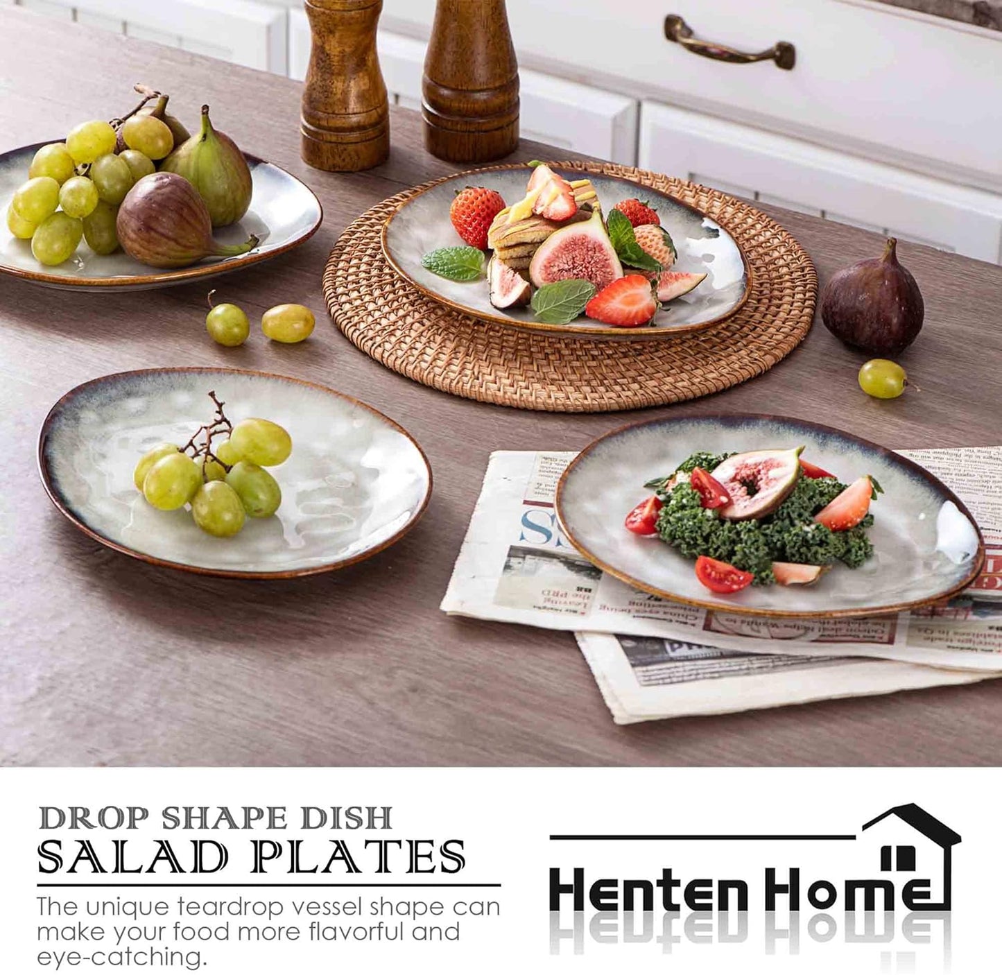 Henten Home Ceramic Appetizer Plates, 6.75 Inch Porcelain Dessert Plate, Cake, Snack Plates Set of 4, Salad Plate for Kitchen, Holiday Gifts, Dishwasher Safe (White)