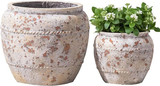 Yundu Concrete Planter Set of 2, The planters for Indoor Plants, 12.5 & 8.5 inch pots for Plants, Plant pots Indoor with Drain Hole, Modern décor for Home, Office and Other Indoor and Outdoor Décor