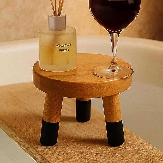 Rubber Wood 9" Round Plant Stand |Dip Dyed Black Stool, Wood Riser |Milking Stool (8" H)